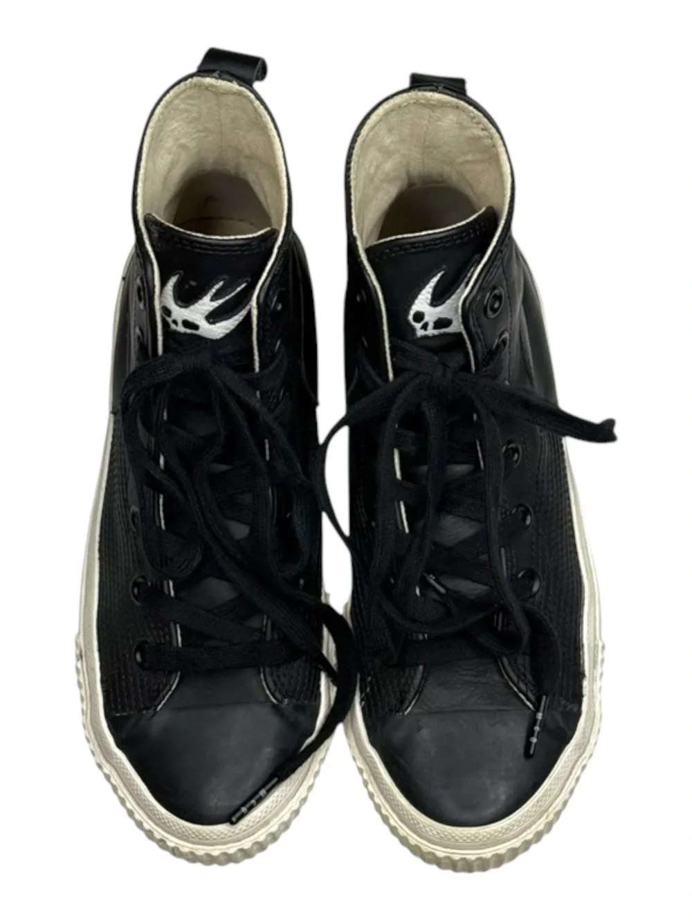 McQ Alexander McQueen ♔ Swallow Plimsoll High Top Leather Sneakers ♔ Black ♔ 38